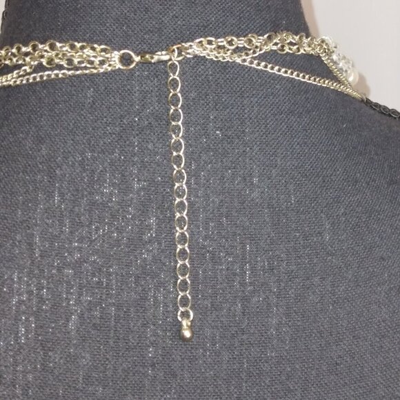 WOMEN'S 4 STRAND PEARL & BEAD NECKLACE W/ PEARL & CRYSTAL PEACH FLOWER - Picture 4 of 4